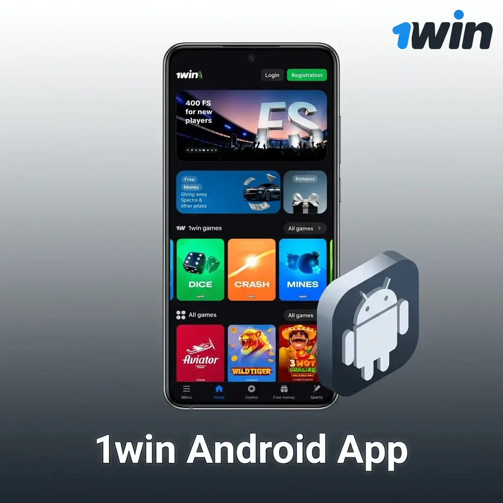 1win Android app interface showing mobile betting and casino games access for users in India