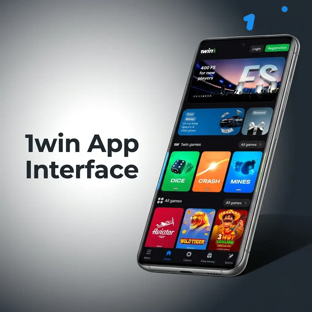 1win app interface showing sports betting, casino games, and account controls with clean, easy navigation on mobile