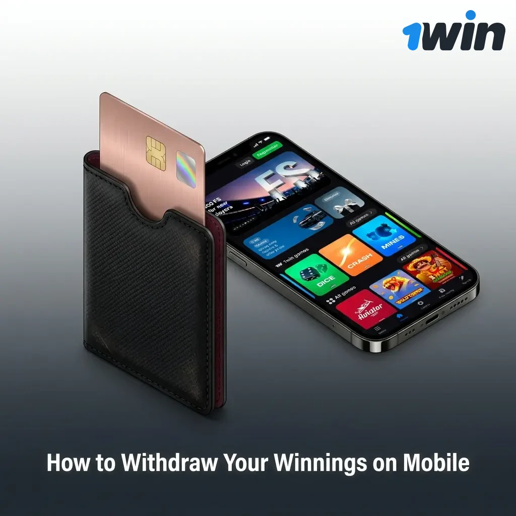 1win mobile withdrawal steps showing UPI and bank transfer options with minimum 500 INR cashout process