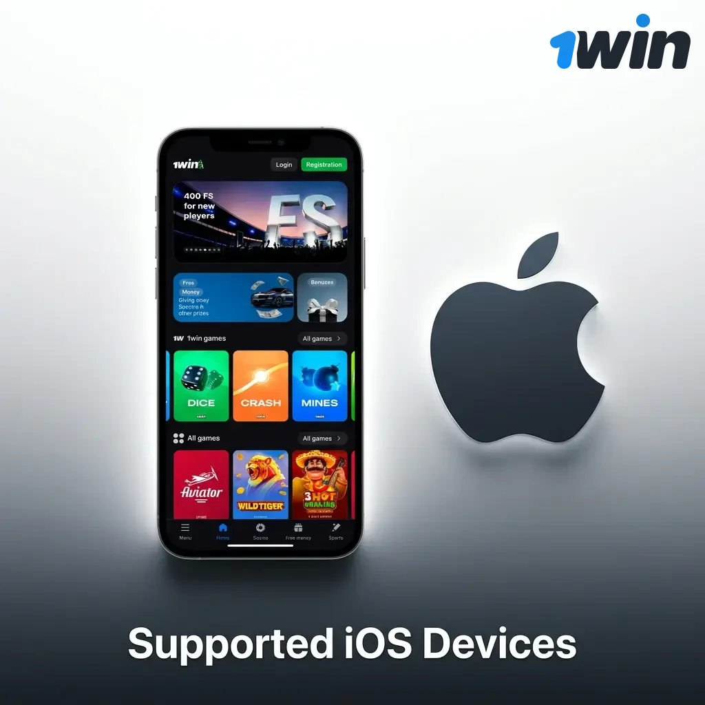 1win app supported iOS devices list including iPhone 8 to 15, iPad Air, iPad Pro, and iPod Touch 7th gen