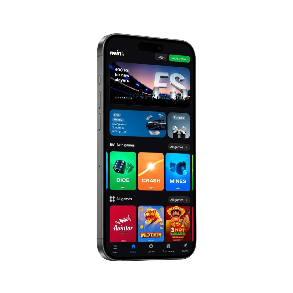 1win app for Android and iOS showing sports betting and casino gaming with welcome bonus offers for Indian players